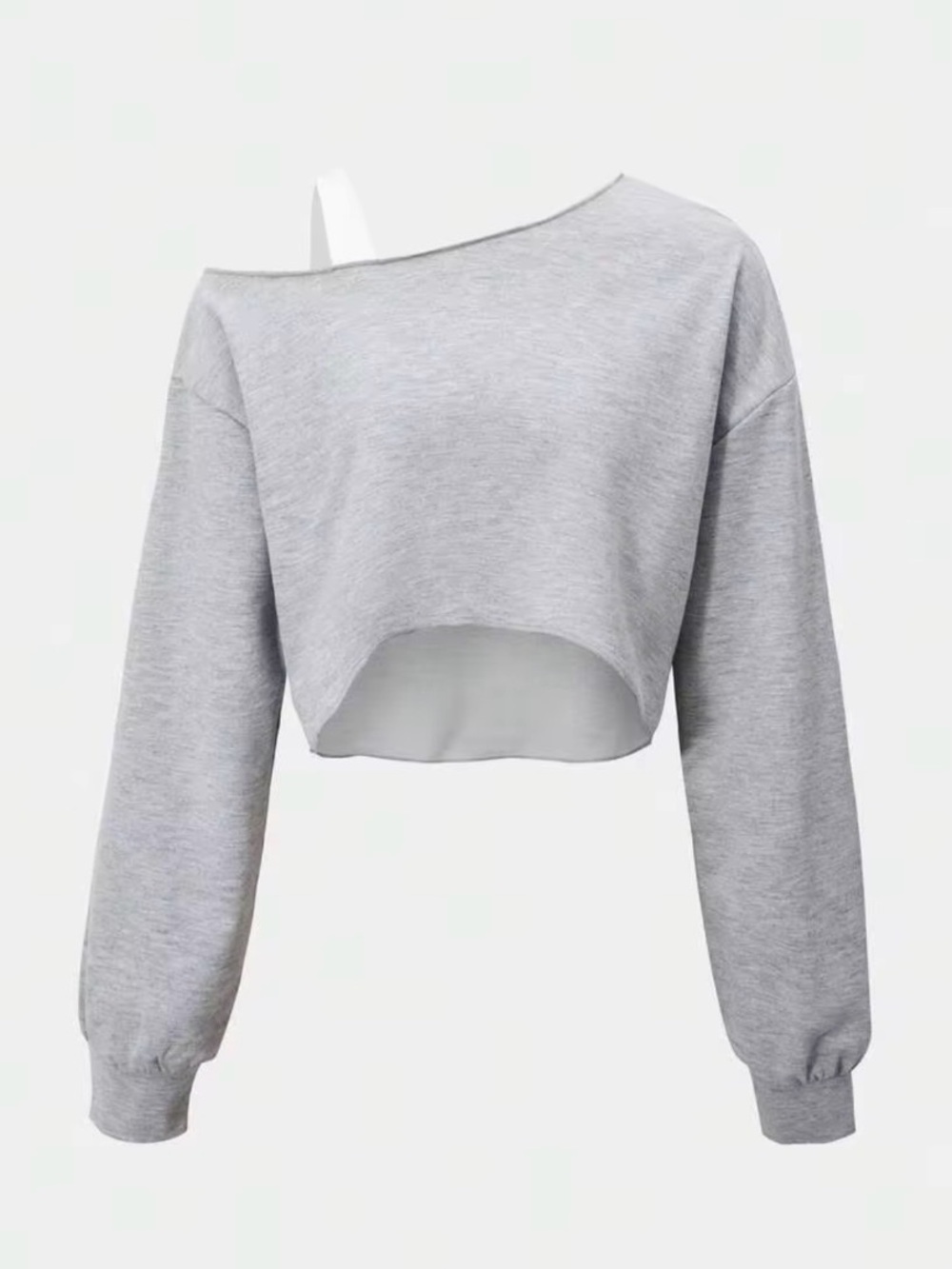 Shein Women’s S Asymmetrical Sweatshirt Gray Long Sleeve Cropped Top Raw Edge